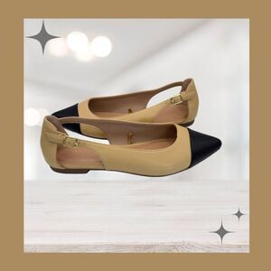 Old Navy Tan/Black Vegan Leather Slingback Ballet Flats Women's 8.5 - NWOT